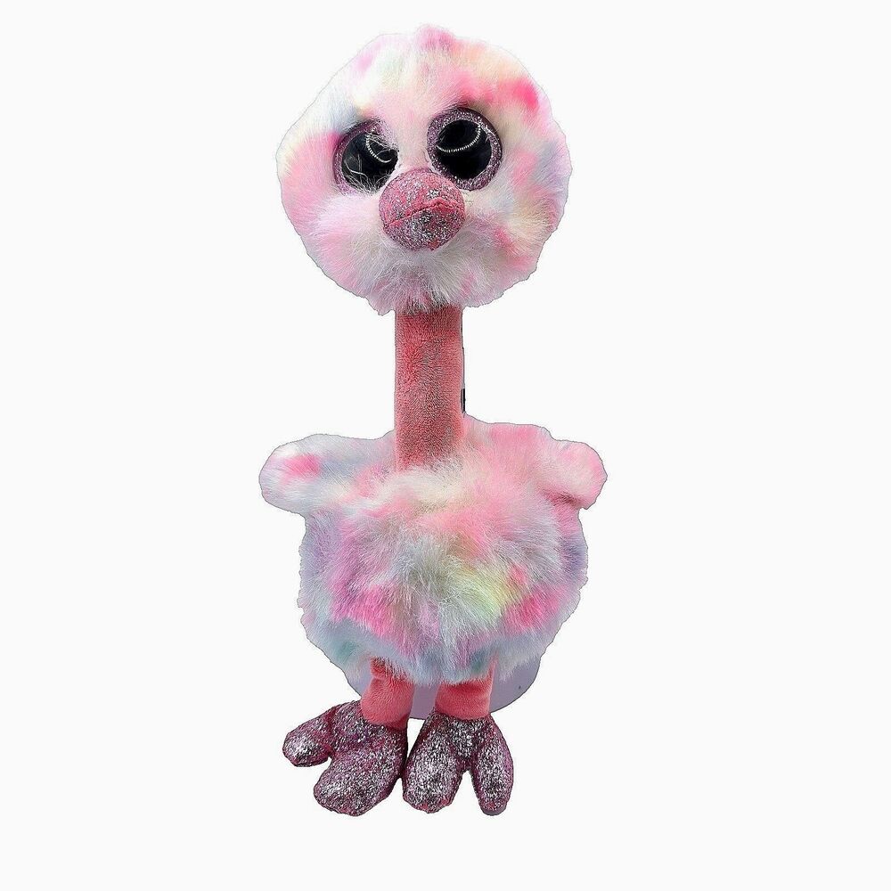 TY Beanie Boos Avery the Ostrich 12" Large Pink Rainbow Sparkle Glitter Eyes